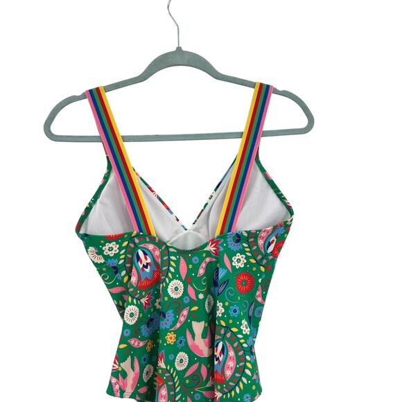 Boden Stripe Trim Swimsuit One Piece Decorative Garden Floral Green Size US 8 - Picture 7 of 11